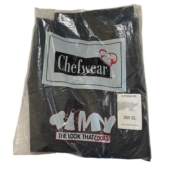 Chefwear Black Work Pants NWT - Clasp & Zipper - 30x32 - Flat Front Chef Pants - Picture 1 of 5